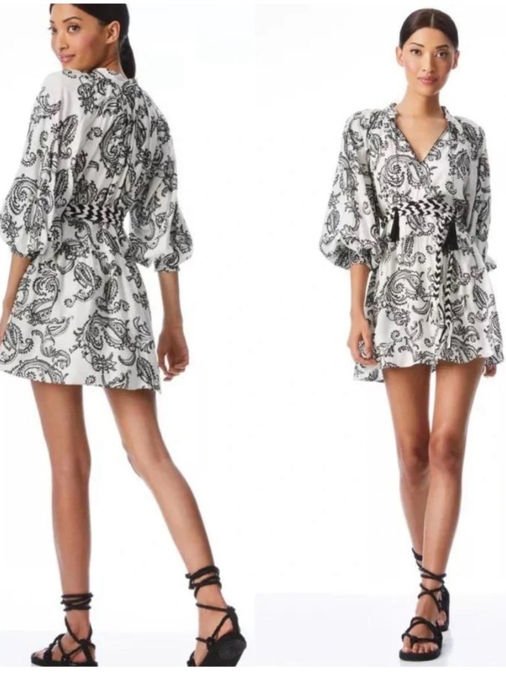Alice + Olivia Lilian Embroidered Mini Dress black and white